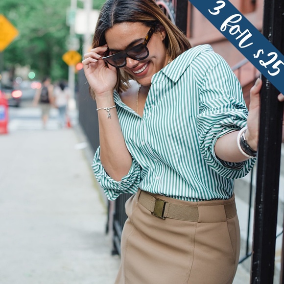 Hollister Tops - 3/$25 Hollister Green & White Stripe Button Blouse